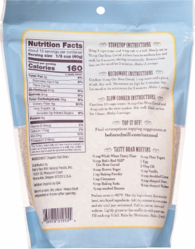 Bob's Red Mill® Organic Oat Bran Hot Cereal Perspective: back