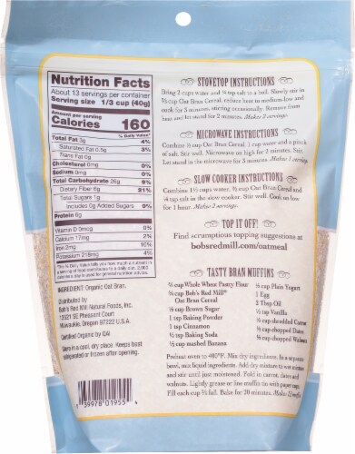 Bob's Red Mill® Organic Oat Bran Hot Cereal Perspective: back