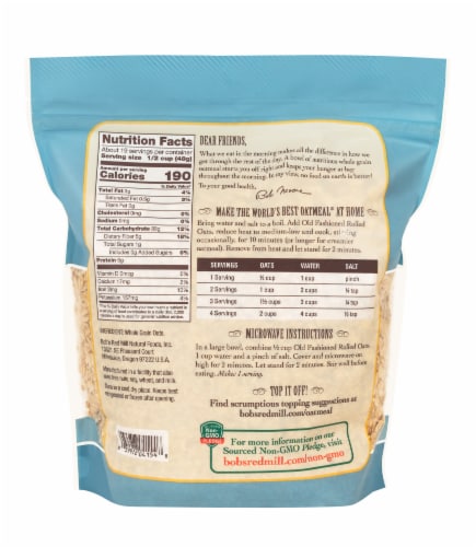 Bob's Red Mill Old Fashioned Whole Grain Rolled Oats Perspective: back