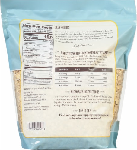 Bob's Red Mill Organic Old Fashioned Rolled Oats Perspective: back