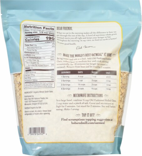 Bob's Red Mill Organic Old Fashioned Rolled Oats 32 oz Perspective: back
