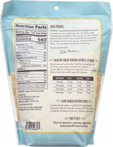 Bob's Red Mill® Organic Whole Grain Quick Cooking Steel Cut Oats Perspective: back