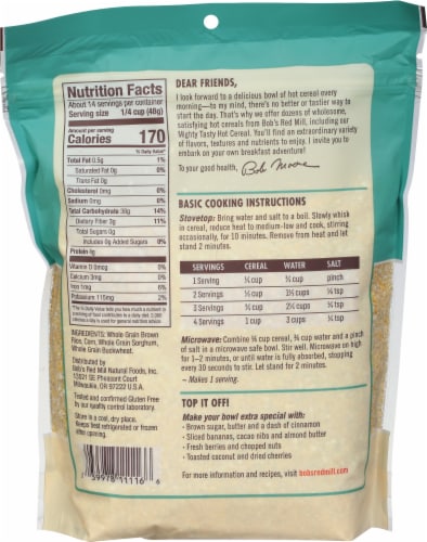 Bob's Red Mill Gluten Free Mighty Tasty Hot Cereal Perspective: back