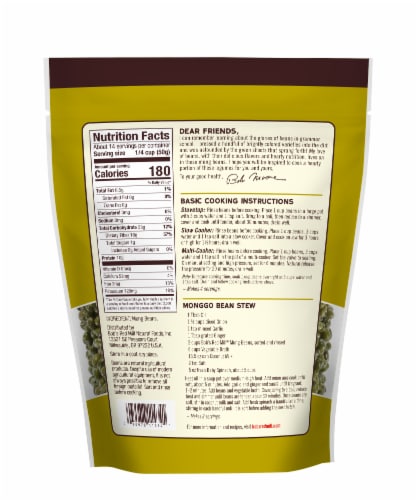Bob's Red Mill High Fiber Mung Beans Perspective: back