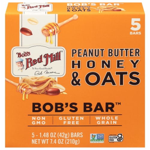Bob's Red Mill Gluten Free Non-GMO Peanut Butter Honey & Oats Bob's Bar Perspective: back