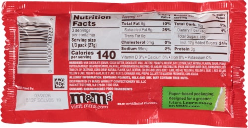 M&M's® Peanut Butter Sharing Size Candy Bag Perspective: back