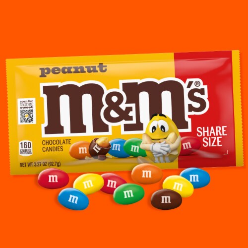 M&M'S Peanut Milk Chocolate Candy, Share Size, 3.27 oz Bag Perspective: back