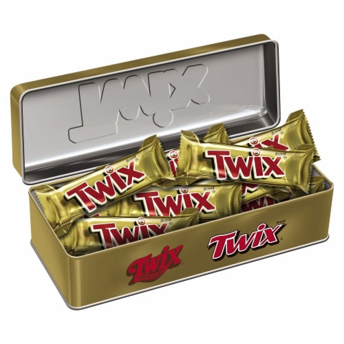 TWIX Holiday Caramel Chocolate Cookie Bar Christmas Candy in a Heritage Tin Perspective: back