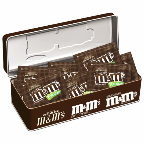 M&M'S Milk Chocolate Fun Size Christmas Candy Gift Tin Perspective: back