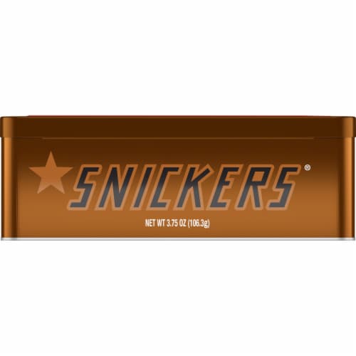SNICKERS Holiday Minis Size Chocolate Bars Candy in Gift Tin Perspective: back