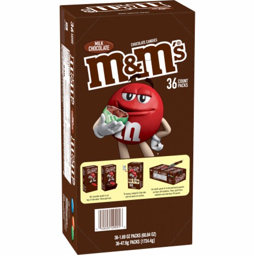 M&M'S MILK CHOCOLATE SINGLES DISPENSER 1.69 OUNCE 36 COUNT (TOTAL 60.84 OUNCES) Perspective: back