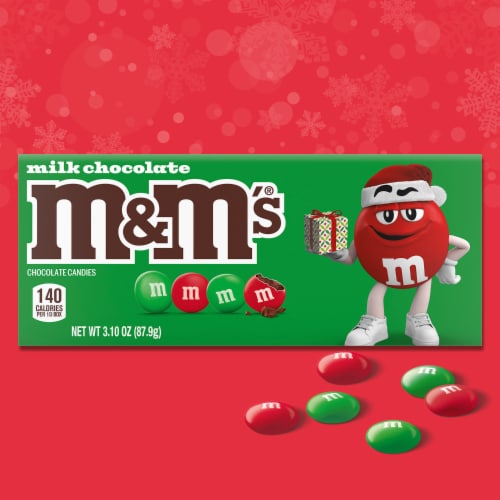 M&M'S Milk Chocolate Red & Green Christmas Candy Box Perspective: back