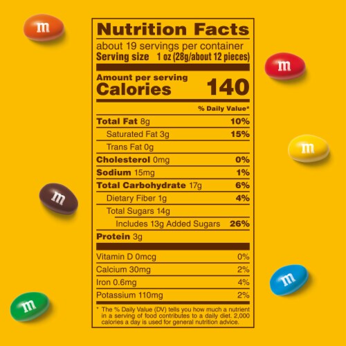 M&M'S Peanut Milk Chocolate Candy Family Size Bag Perspective: back