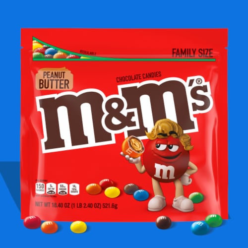 M&M'S Peanut Butter Milk Chocolate Candy Family Size Bag Perspective: back