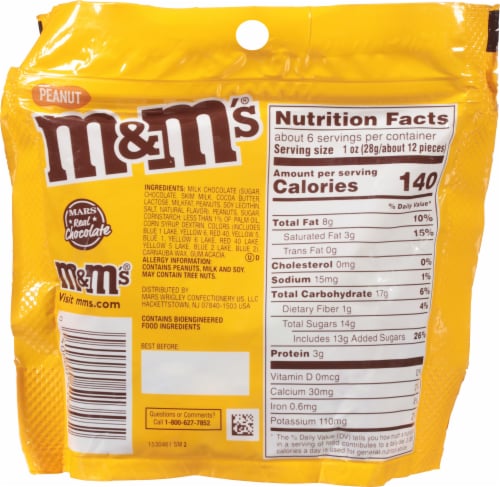 M&M's® Milk Chocolate Peanut Grab N Go Size Candy Bag Perspective: back