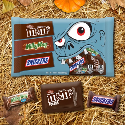 Snickers & M&M'S Milk Chocolate & Milky Way Chocolate Bars Halloween Candy Assortment Perspective: back