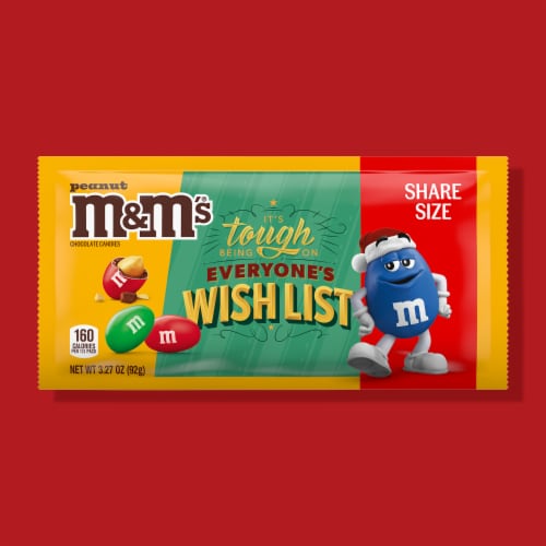M&M'S Peanut Chocolate Christmas Candy Share Size Pack Perspective: back