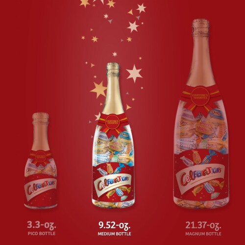 Celebrations Chocolate Assorted Mix Holiday Candy Bars - Christmas Gift Champagne Bottle Perspective: back