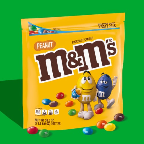 M&M'S Peanut Milk Chocolate Candy Party Size Bag Perspective: back