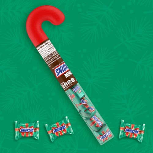 Snickers Christmas Minis Size Chocolate Candy Cane Tube Perspective: back