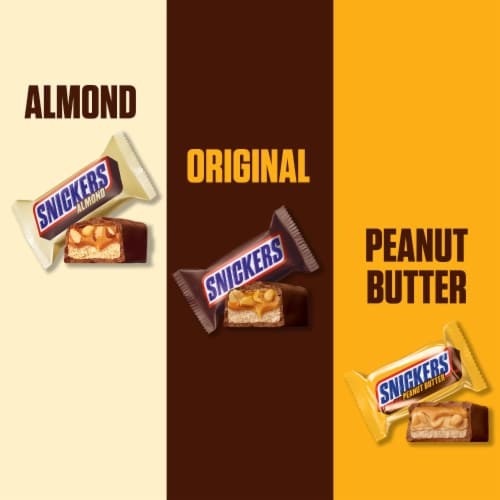 Snickers Original & Peanut Butter & Almond Variety Pack Fun Size Chocolate Candy Bars Bag Perspective: back