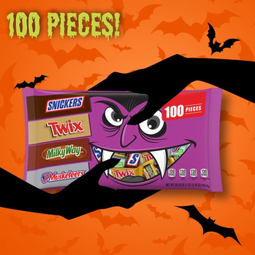 Snickers Twix Milky Way & 3 Musketeers Bulk Assorted Chocolate Halloween Candy Bars Perspective: back