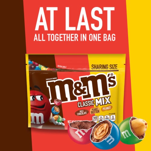 M&M's Classic Mix Chocolate Candy Sharing Size Bag Perspective: back