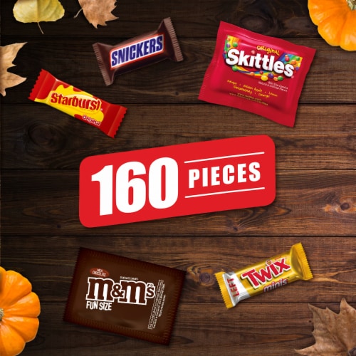 M&M'S Milk Chocolate Skittles Snickers Starburst & Twix Halloween Candy Assortment Perspective: back