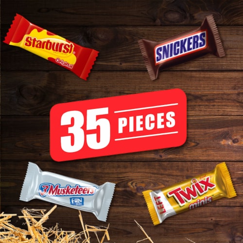 Snickers & Starburst & Twix & 3 Musketeers Share Size Halloween Candy Assortment Perspective: back