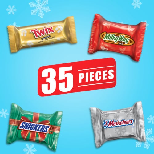 Snickers Twix Milky Way & 3 Musketeers Holiday Chocolate Candy Minis Size Variety Pack Perspective: back