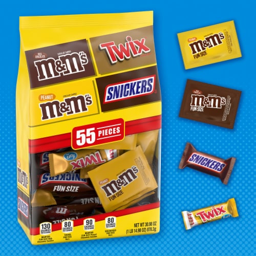 M&M'S Snickers & Twix Fun Size Milk Chocolate Candy Bars Assortment Variety Pack Perspective: back