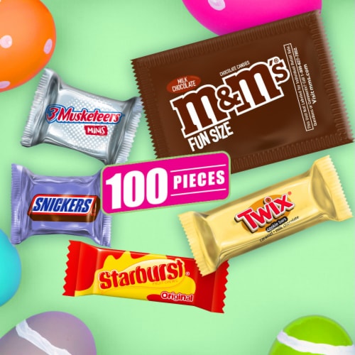 M&M's Snickers Twix 3 Musketeers & Starburst Assorted Easter Basket Candy Bag Perspective: back