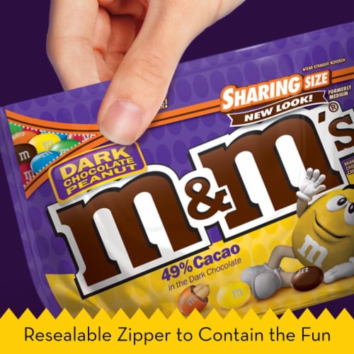 M&M'S Peanut Dark Chocolate Candy Sharing Size Bag Perspective: back