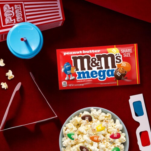 M&M'S Mega Peanut Butter Chocolate Candy Share Size Pack Perspective: back