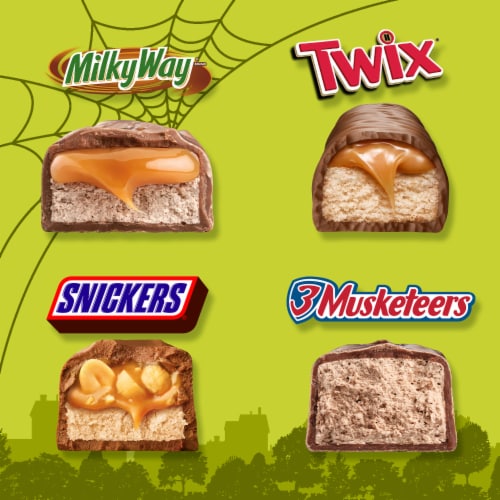 Snickers Twix Milky Way & 3 Musketeers Chocolate Halloween Candy Bar Assortment Bulk Bag Perspective: back