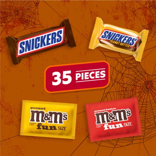 M&M'S & Snickers Fun Size Individually Wrapped Milk Chocolate Halloween Candy Variety Bulk Bag Perspective: back