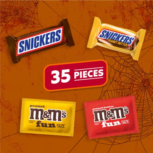 M&M'S & Snickers Fun Size Individually Wrapped Milk Chocolate Halloween Candy Variety Bulk Bag Perspective: back