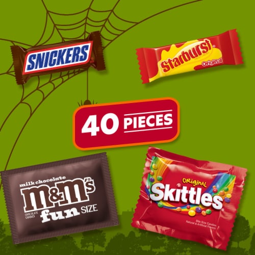 M&M'S Snickers Skittles & Starburst Fun Size Halloween Candy Variety Pack Bulk Bag Perspective: back
