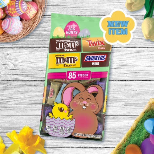 M&M'S Snickers & Twix Milk Chocolate Candy Easter Basket Bulk Bag Perspective: back