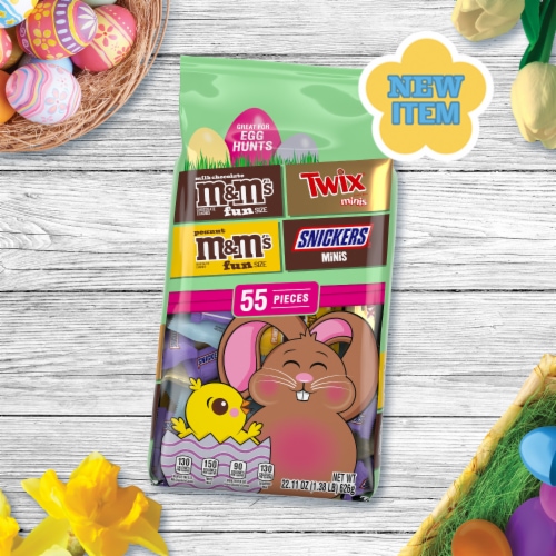 M&M'S Snickers & Twix Mini and Fun Size Milk Chocolate Easter Candy Variety Pack Bulk Bag Perspective: back
