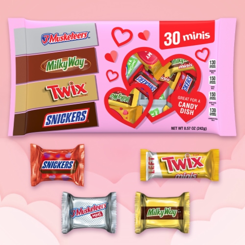 SNICKERS, TWIX, MILKY WAY & 3 MUSKETEERS Valentine's Day Chocolate Bars Variety Pack Bulk Bag Perspective: back