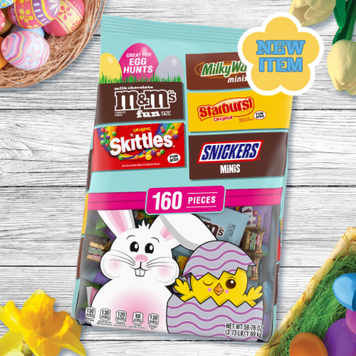 Skittles M&M'S Snickers Starburst & Milky Way Easter Candy Variety Pack Bulk Bag Perspective: back