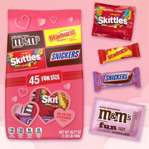 M&M'S Snickers Skittles & Starburst Fun Size Valentine's Day Candy Variety Pack Bulk Bag Perspective: back