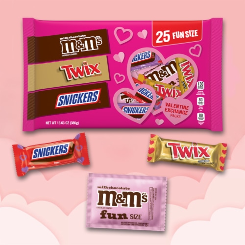 M&M'S Snickers & Twix Valentine's Day Chocolate Candy Valentine Exchange Variety Bag Perspective: back