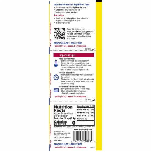 Fleischmann's® Fast-Acting RapidRise® Instant Yeast Packets Perspective: back