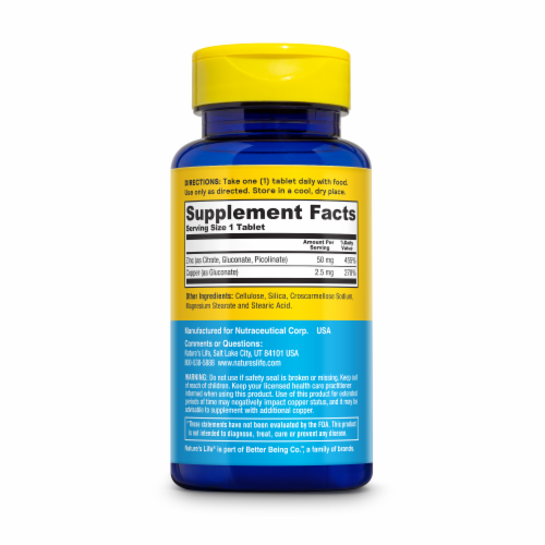 Nature's Life® 50 mg Protecting Zinc Tablets Perspective: back