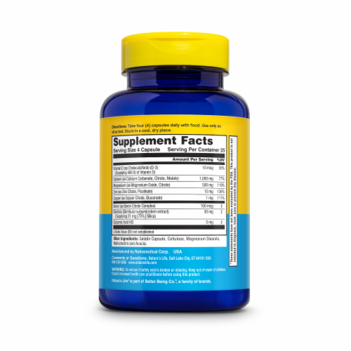 Nature's Life® Cal Mag Zinc Complex Capsules Perspective: back
