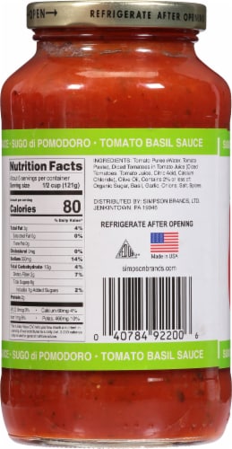 San Marzano Tomato Basil Sauce Perspective: back