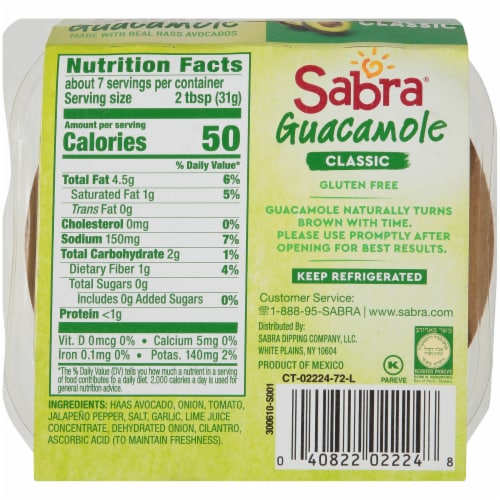 Sabra Classic Guacamole 8 oz Perspective: back