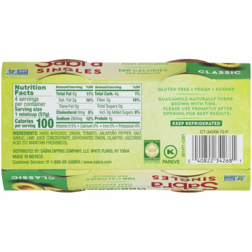 Sabra Classic Guacamole Singles Cups 4 ct / 2 oz Perspective: back